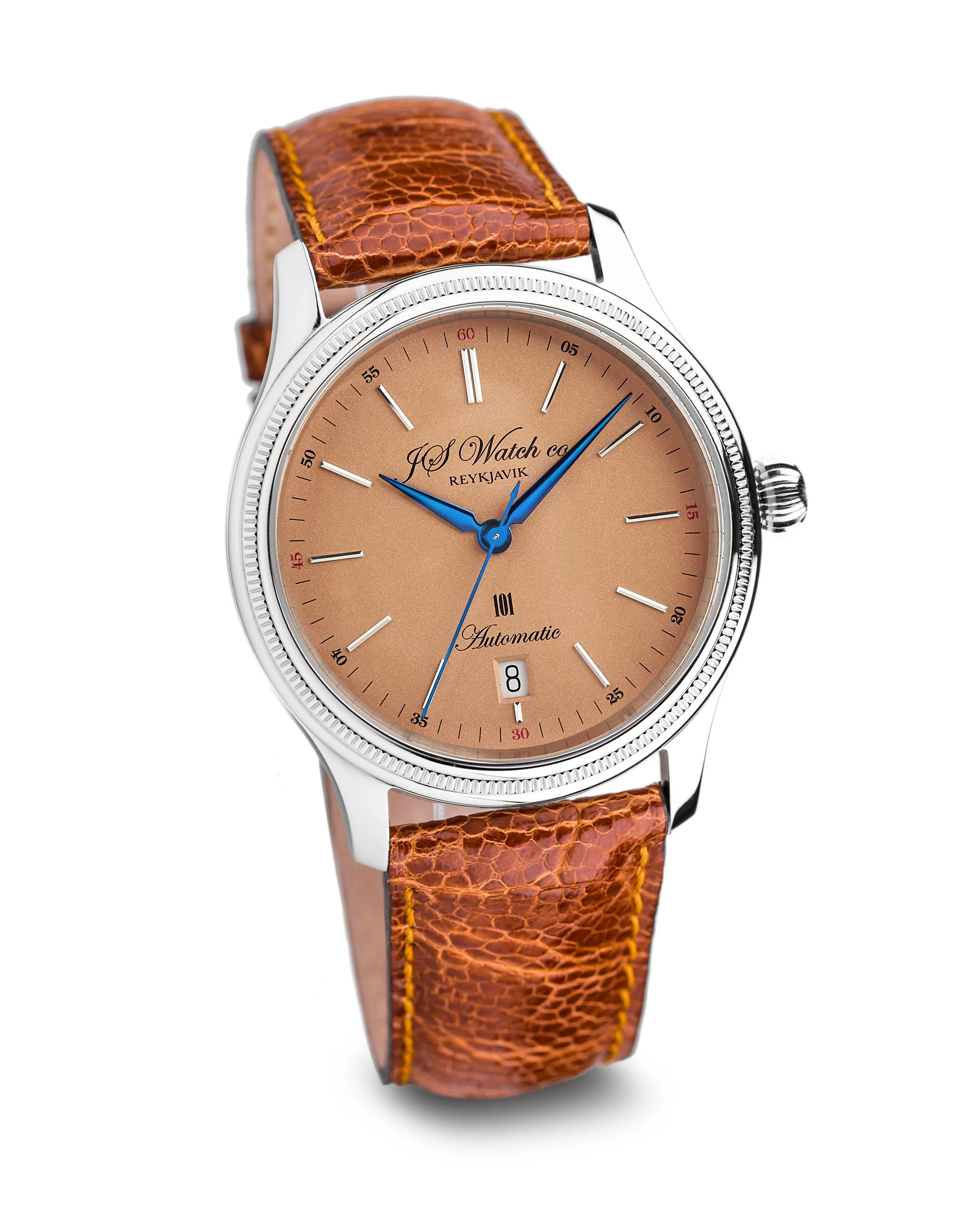 JS Watch Company Reykjavik — 101 10 Year Salmon, Blue hands